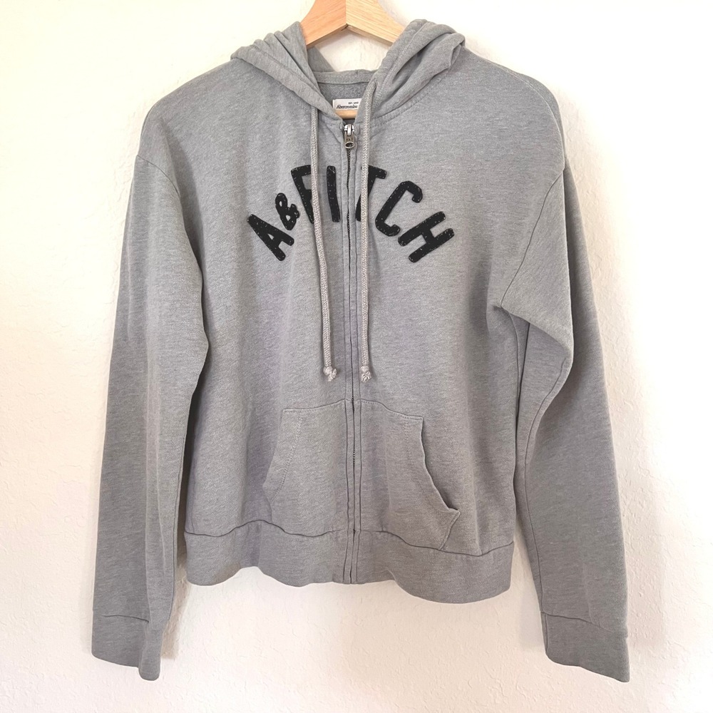 Abercrombie & Fitch Gray‎ Logo Zip Up Hoodie Sweatshirt Womens Medium